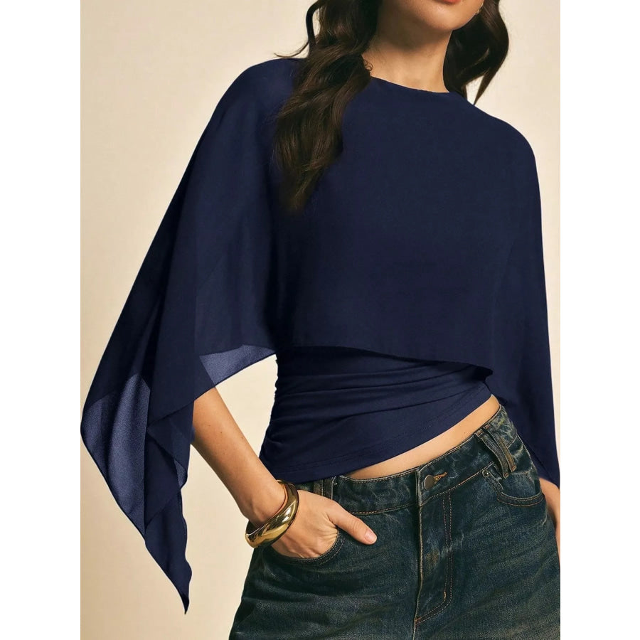 Cape Sleeve Round Neck Blouse Apparel and Accessories