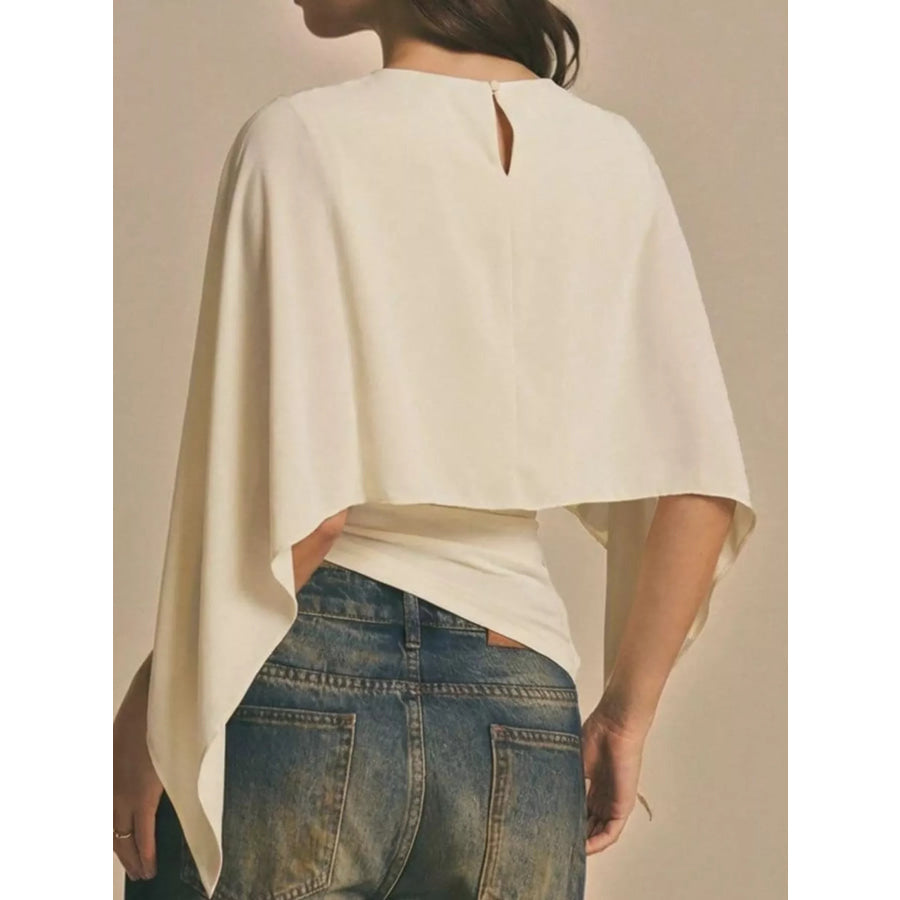 Cape Sleeve Round Neck Blouse Apparel and Accessories