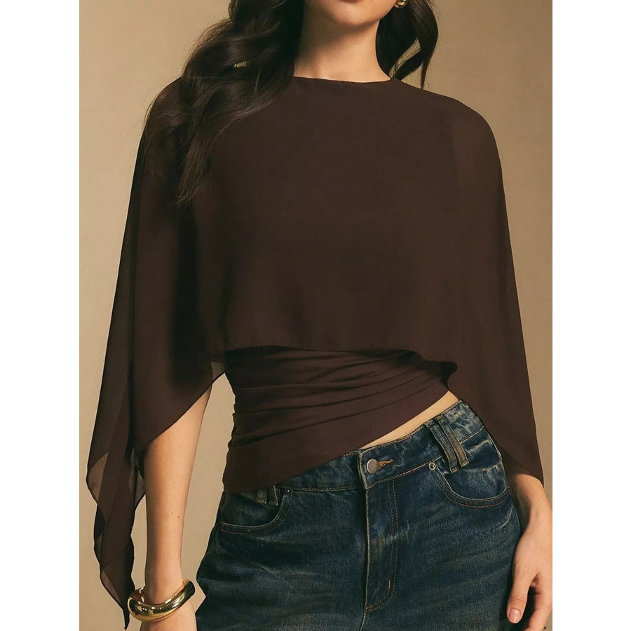 Cape Sleeve Round Neck Blouse Apparel and Accessories