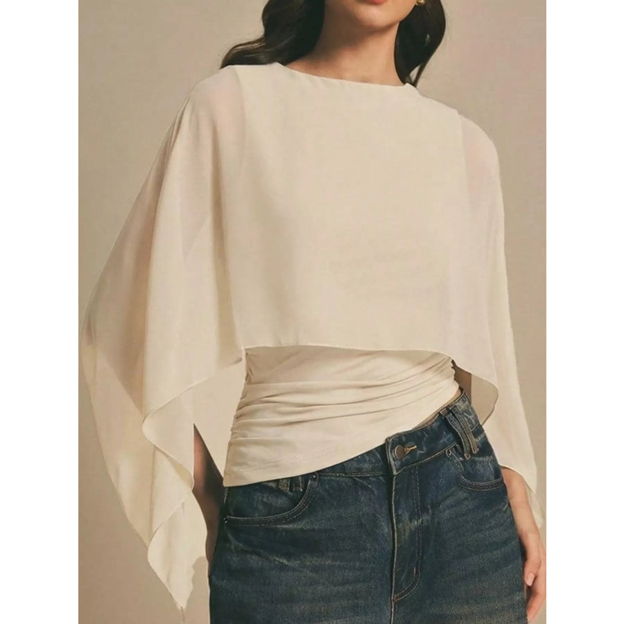 Cape Sleeve Round Neck Blouse Apparel and Accessories