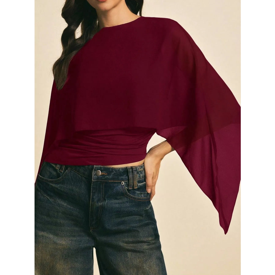 Cape Sleeve Round Neck Blouse Apparel and Accessories