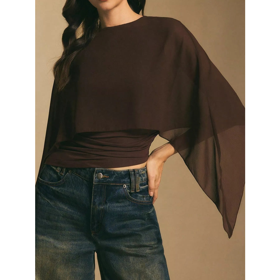Cape Sleeve Round Neck Blouse Apparel and Accessories