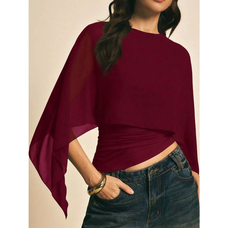 Cape Sleeve Round Neck Blouse Apparel and Accessories