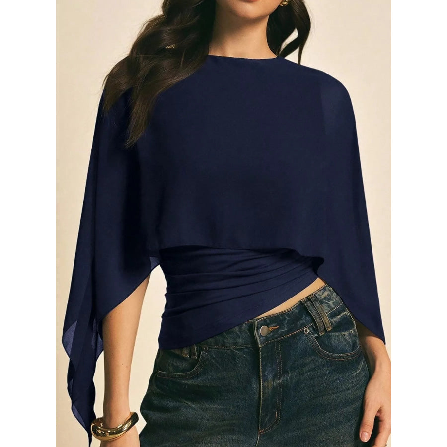 Cape Sleeve Round Neck Blouse Apparel and Accessories