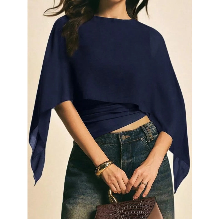 Cape Sleeve Round Neck Blouse Apparel and Accessories