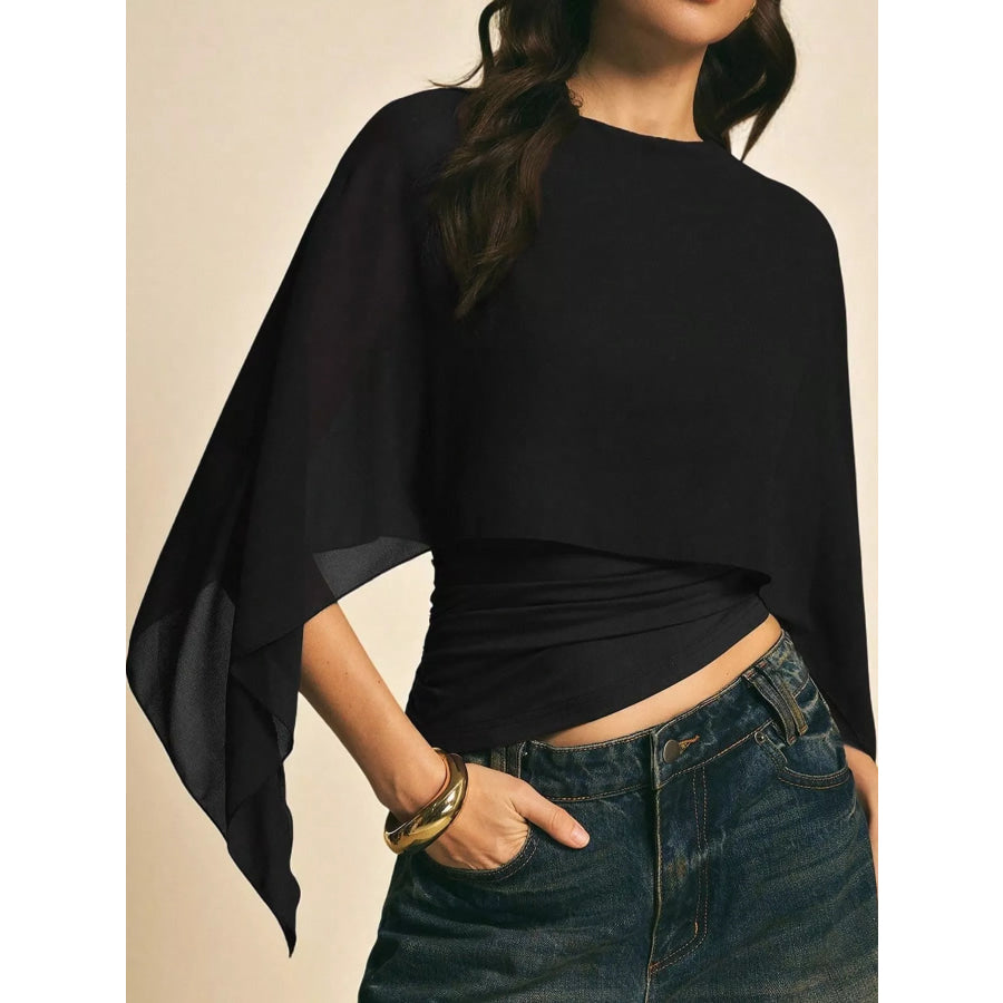 Cape Sleeve Round Neck Blouse Apparel and Accessories