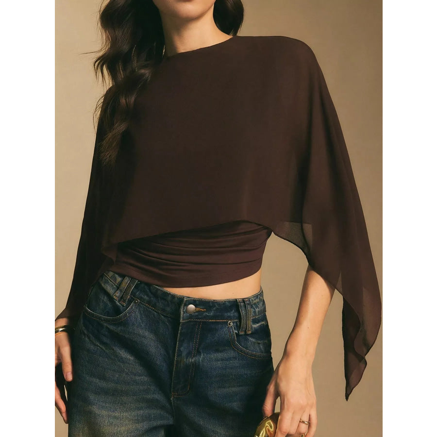 Cape Sleeve Round Neck Blouse Apparel and Accessories