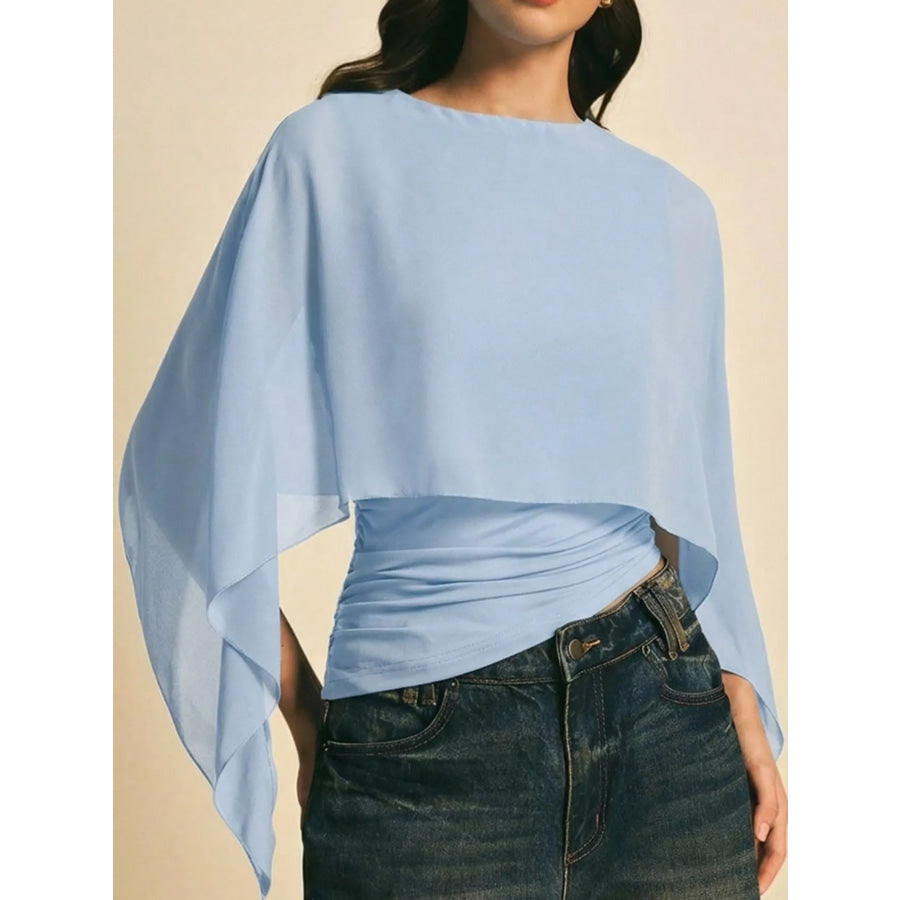 Cape Sleeve Round Neck Blouse Apparel and Accessories