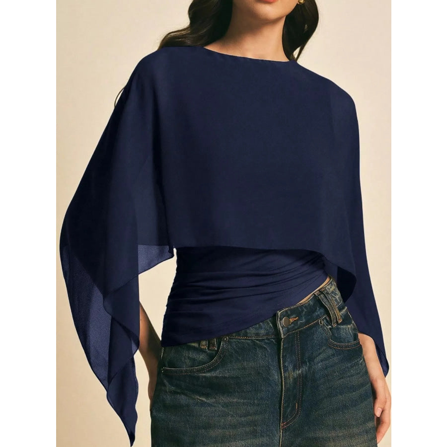 Cape Sleeve Round Neck Blouse Apparel and Accessories