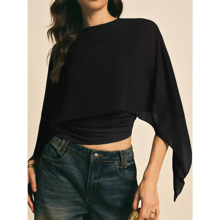 Cape Sleeve Round Neck Blouse Apparel and Accessories
