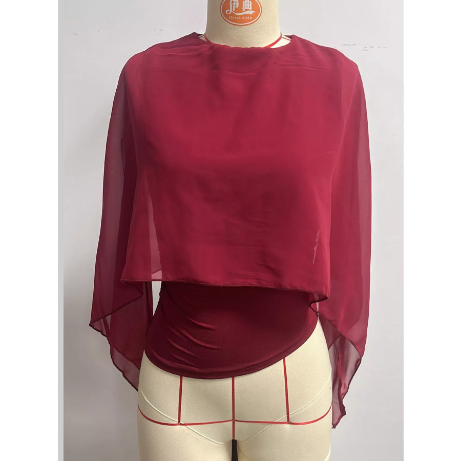 Cape Sleeve Round Neck Blouse Apparel and Accessories