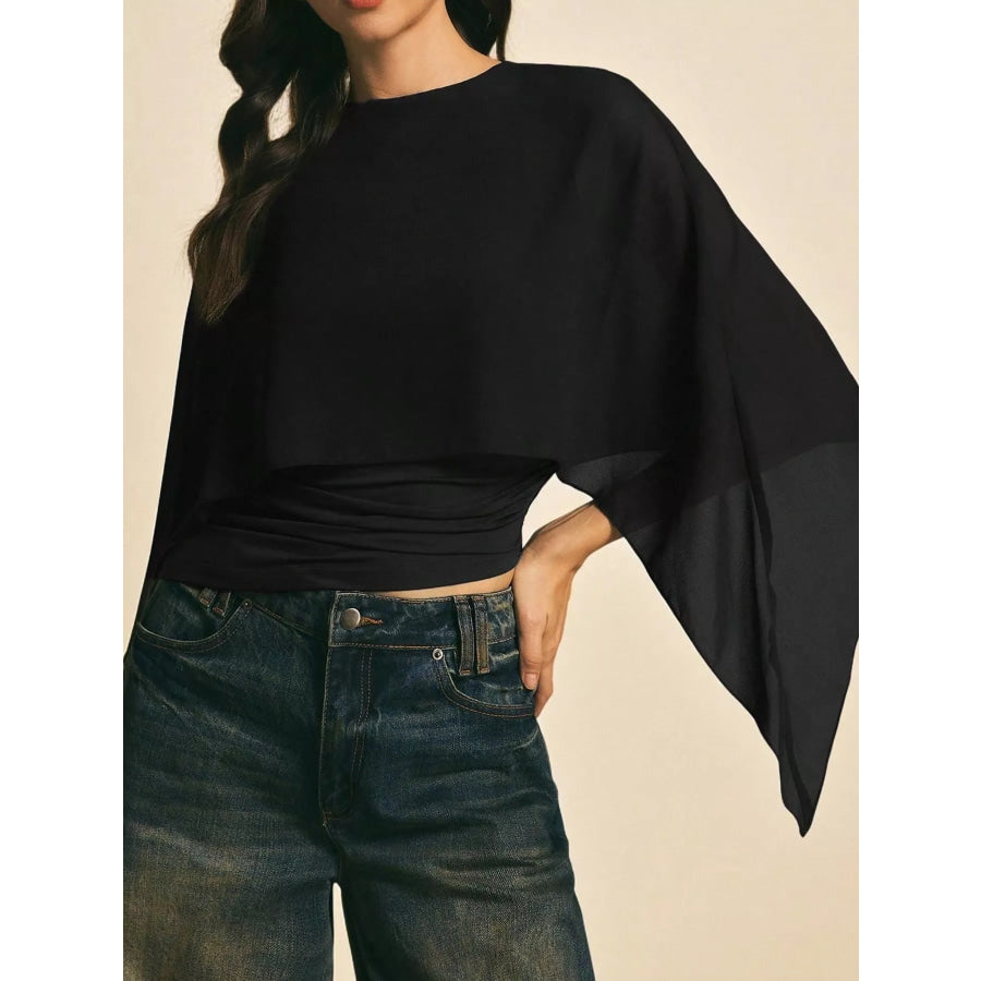 Cape Sleeve Round Neck Blouse Apparel and Accessories