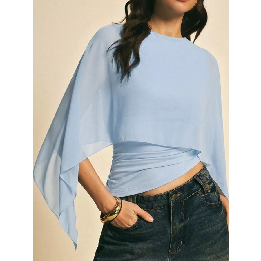 Cape Sleeve Round Neck Blouse Apparel and Accessories