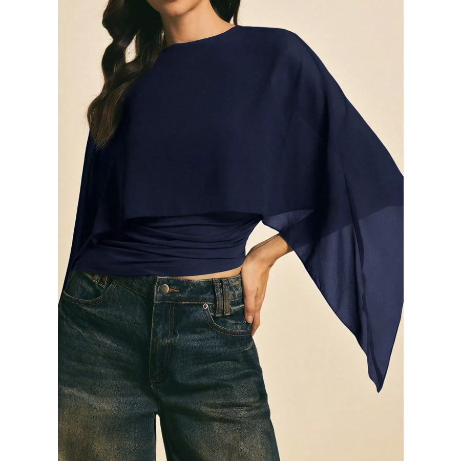 Cape Sleeve Round Neck Blouse Apparel and Accessories