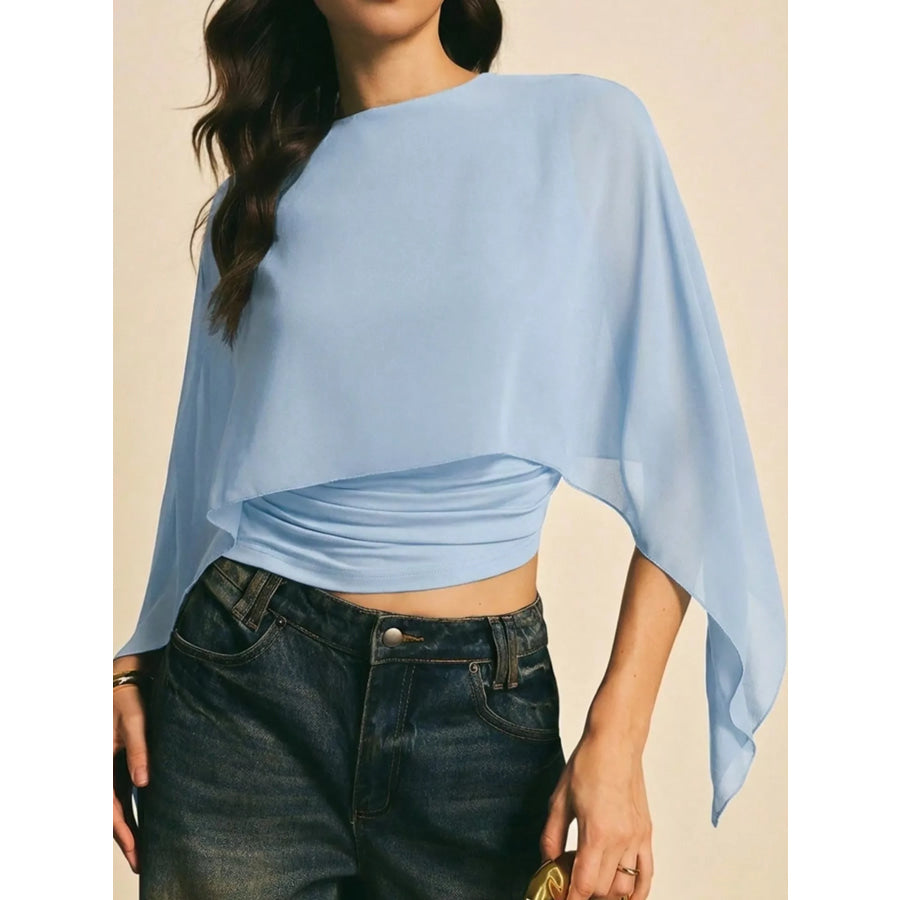 Cape Sleeve Round Neck Blouse Apparel and Accessories