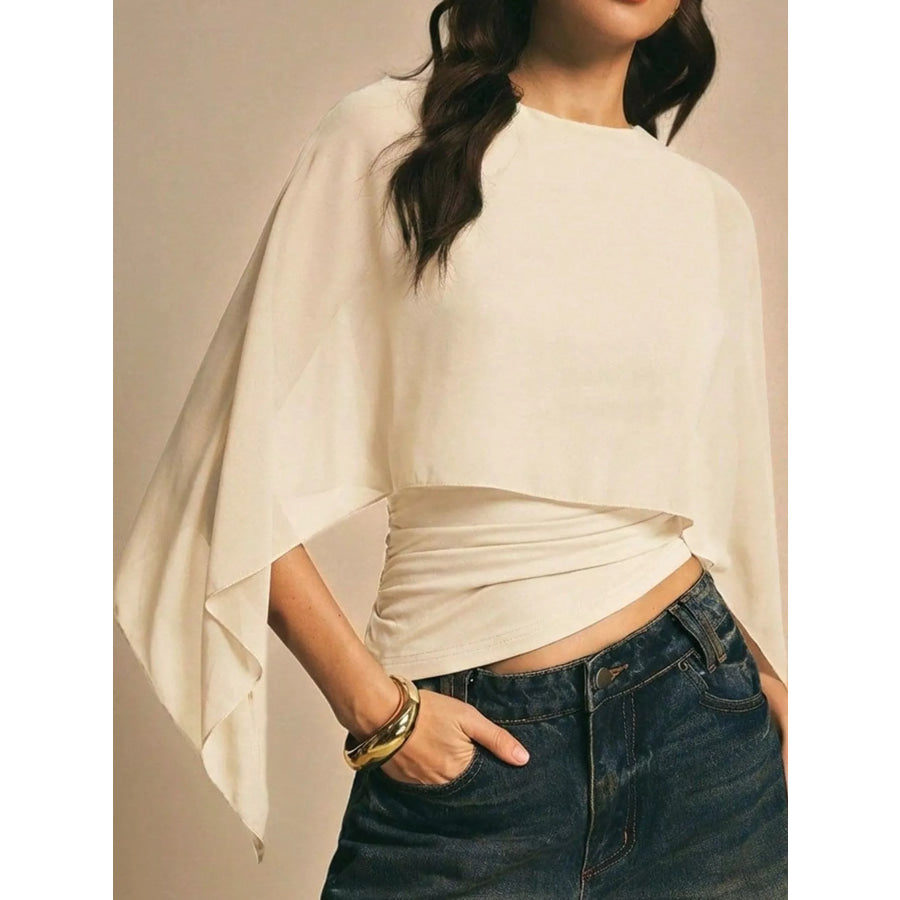 Cape Sleeve Round Neck Blouse Off-White / S Apparel and Accessories