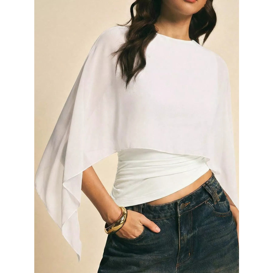 Cape Sleeve Round Neck Blouse White / S Apparel and Accessories