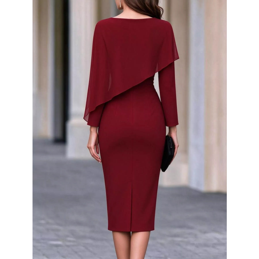 Cape-Style Bodycon Midi Dress Apparel and Accessories