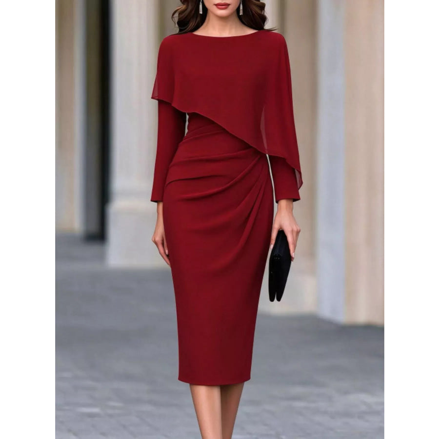 Cape-Style Bodycon Midi Dress Burgundy / S Apparel and Accessories