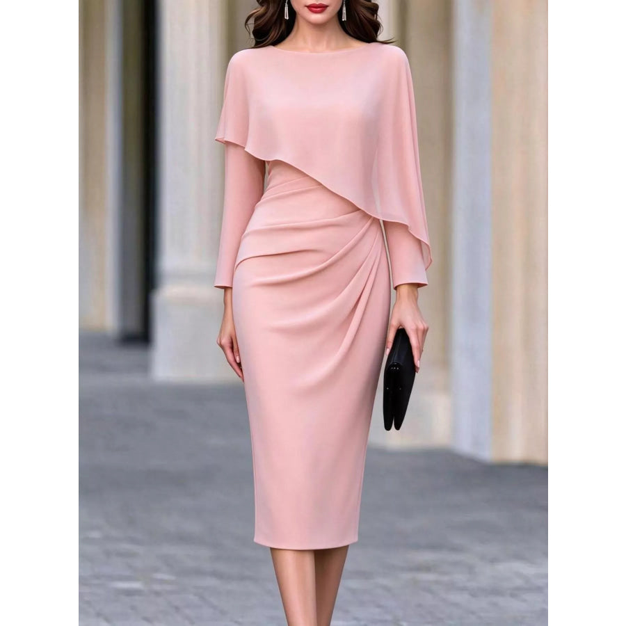 Cape-Style Bodycon Midi Dress Dusty Pink / S Apparel and Accessories