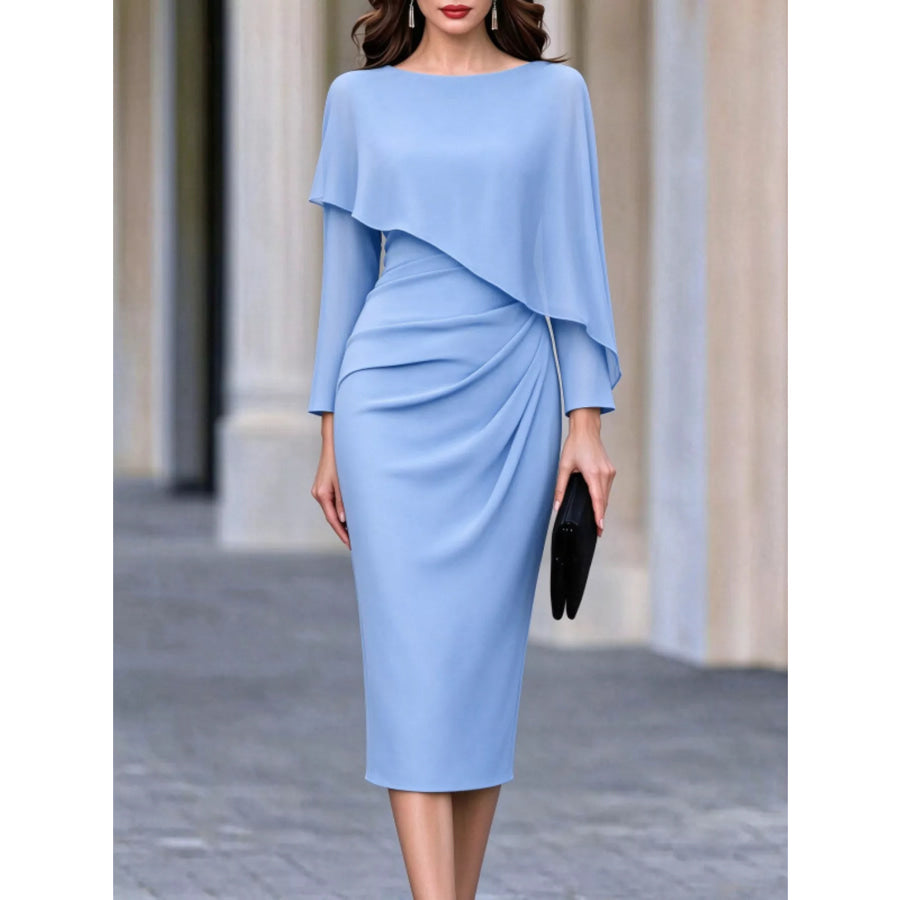 Cape-Style Bodycon Midi Dress Light Blue / S Apparel and Accessories