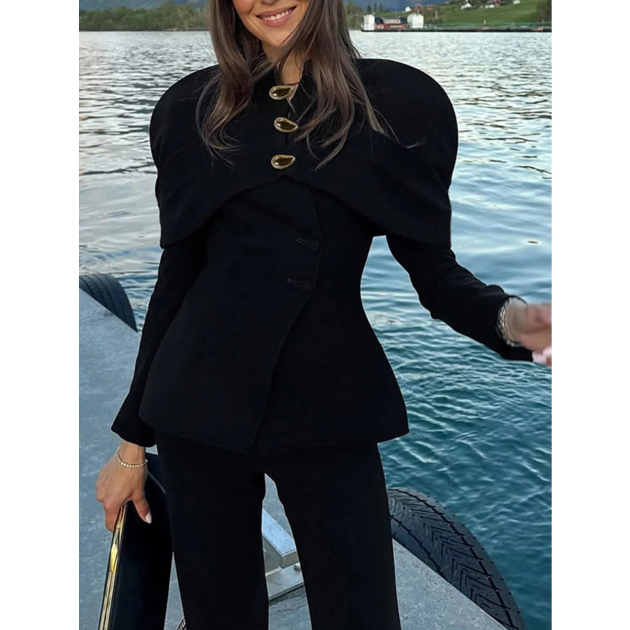 Cape-Style Button Up Outerwear Apparel and Accessories