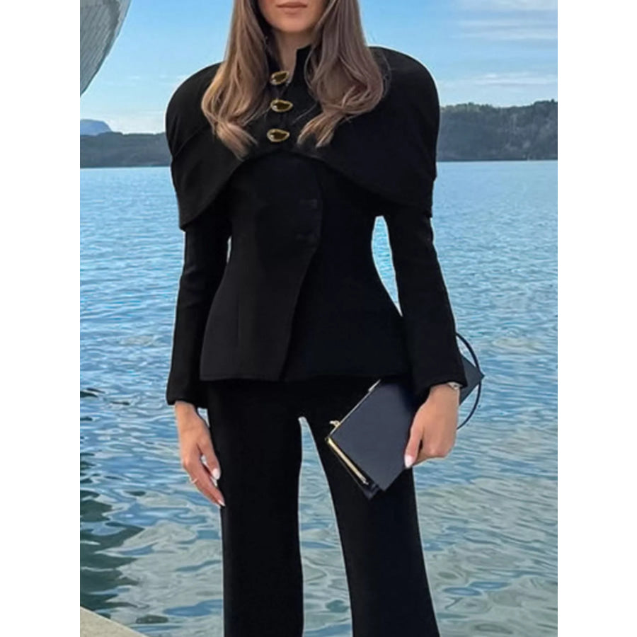 Cape-Style Button Up Outerwear Black / S Apparel and Accessories