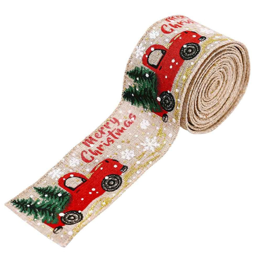 Car &amp; Christmas Tree Ribbon Beige / One Size