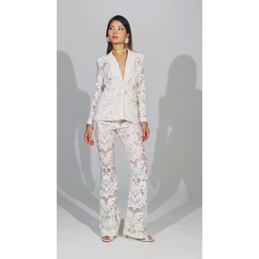 Carie Sequin Floral Lace Set White S Women’s Fashion - Women’s Clothing - Suits & Sets - Pant Suits