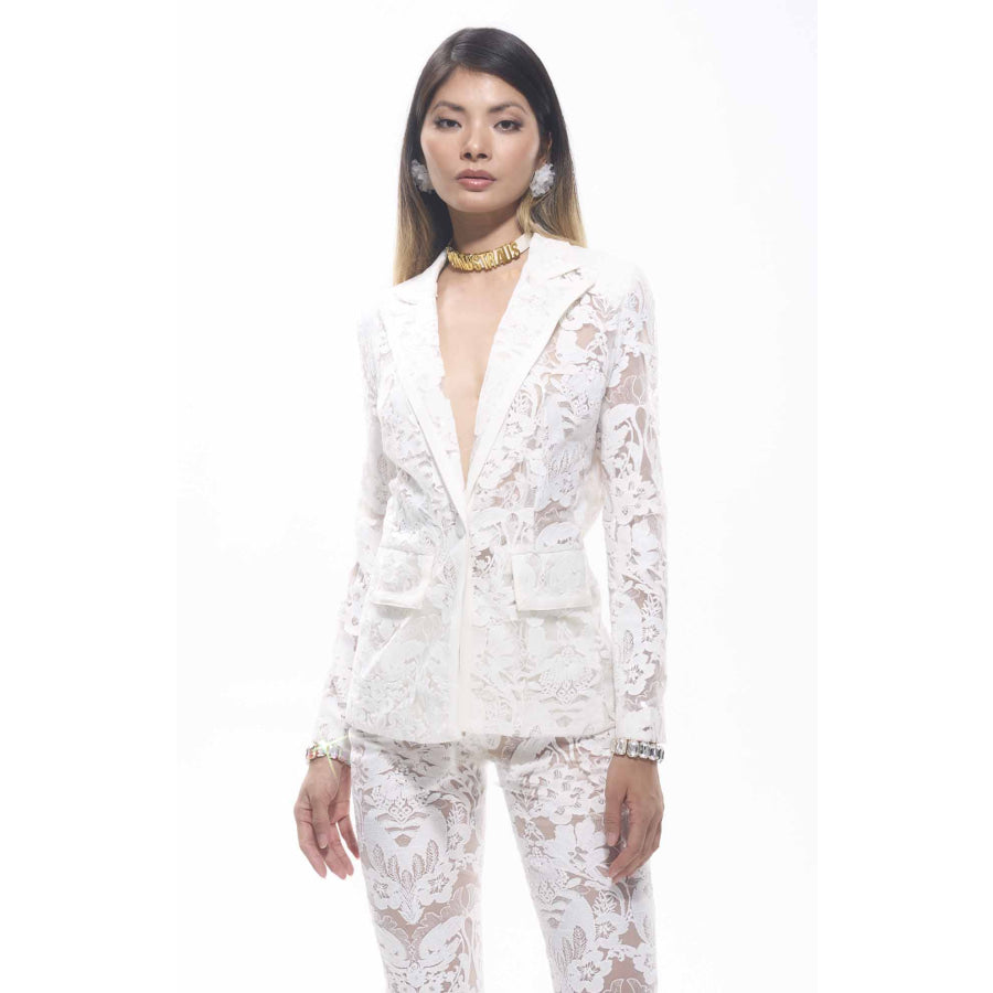 Carie Sequin Floral Lace Set White Women’s Fashion - Women’s Clothing - Suits & Sets - Pant Suits