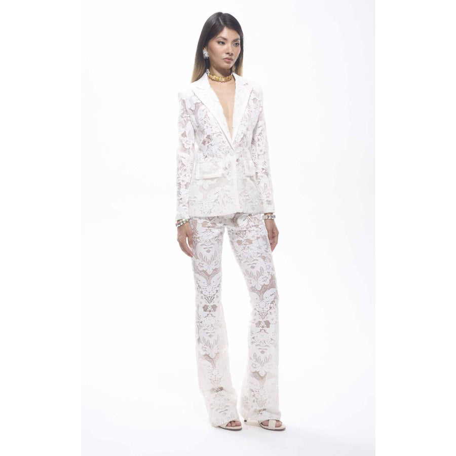 Carie Sequin Floral Lace Set White S Women’s Fashion - Women’s Clothing - Suits & Sets - Pant Suits
