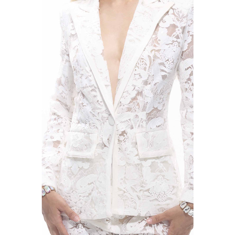 Carie Sequin Floral Lace Set White Women’s Fashion - Women’s Clothing - Suits & Sets - Pant Suits