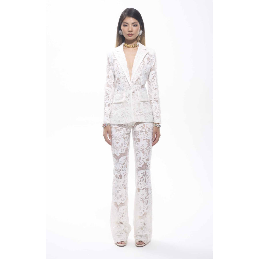 Carie Sequin Floral Lace Set White Women’s Fashion - Women’s Clothing - Suits & Sets - Pant Suits