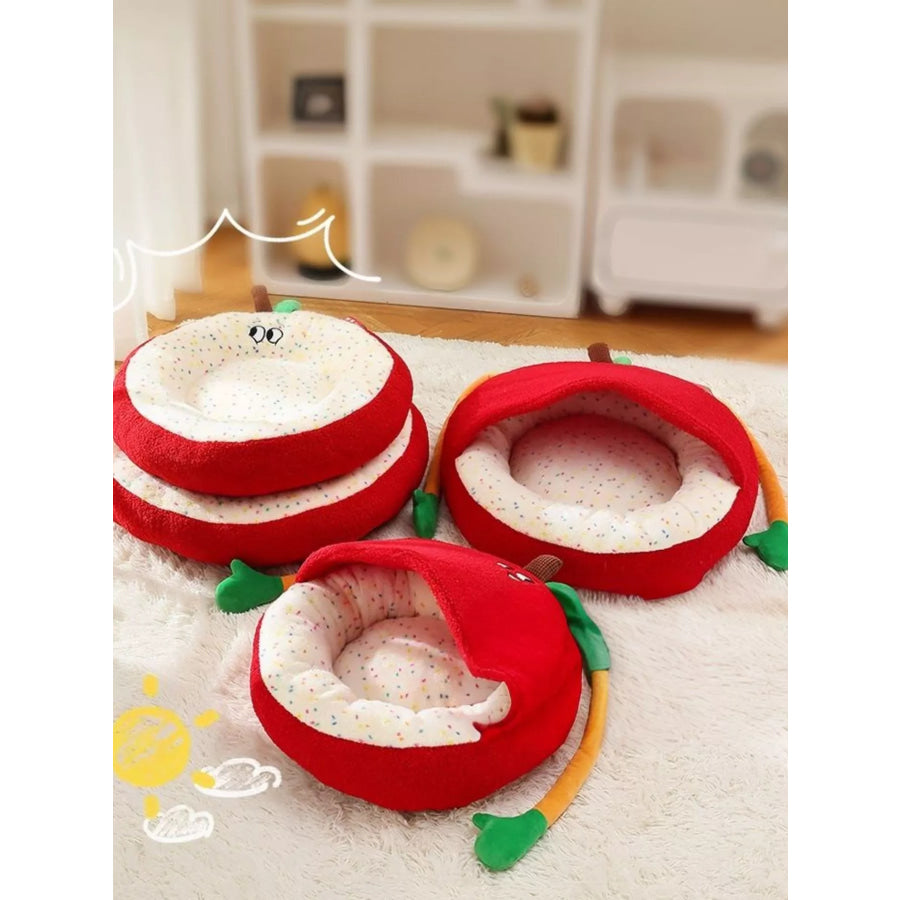 Cartoon Apple Shape Pet Nest with Plush Arms Apparel and Accessories