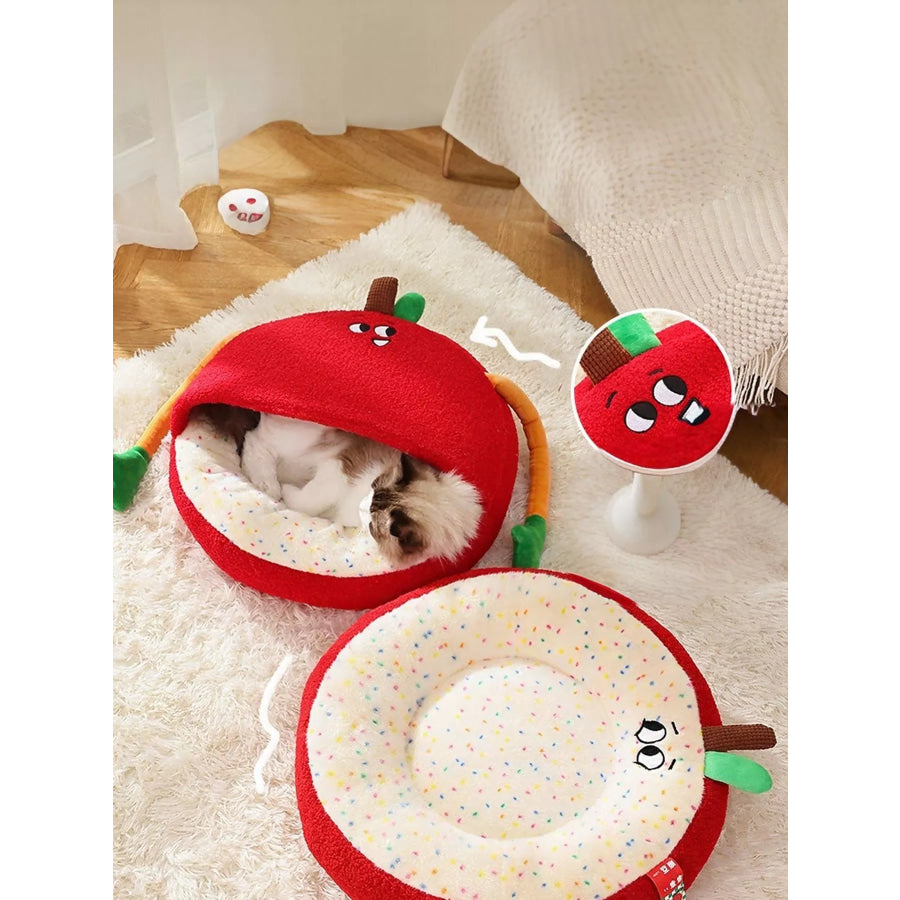 Cartoon Apple Shape Pet Nest with Plush Arms Apparel and Accessories