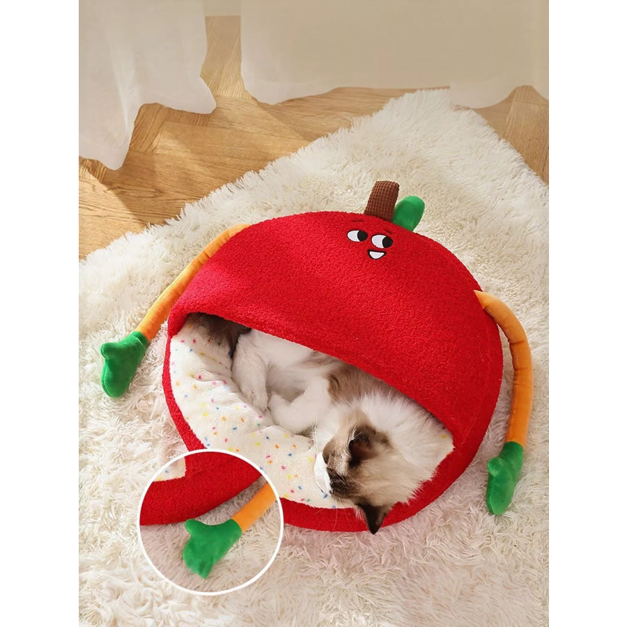 Cartoon Apple Shape Pet Nest with Plush Arms Scarlet / S Apparel and Accessories