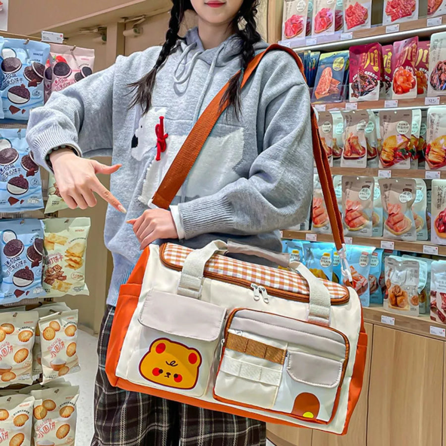 Cartoon Bear Pattern Travel Bag Cream / onesize Apparel and Accessories