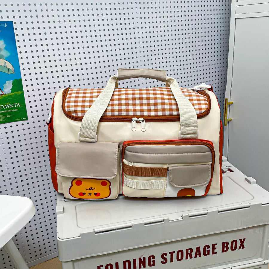 Cartoon Bear Pattern Travel Bag Cream / onesize Apparel and Accessories
