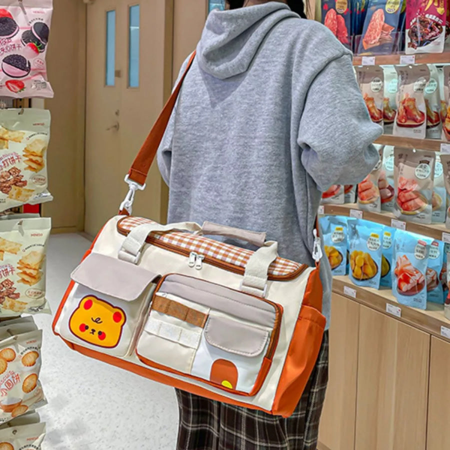 Cartoon Bear Pattern Travel Bag Cream / onesize Apparel and Accessories