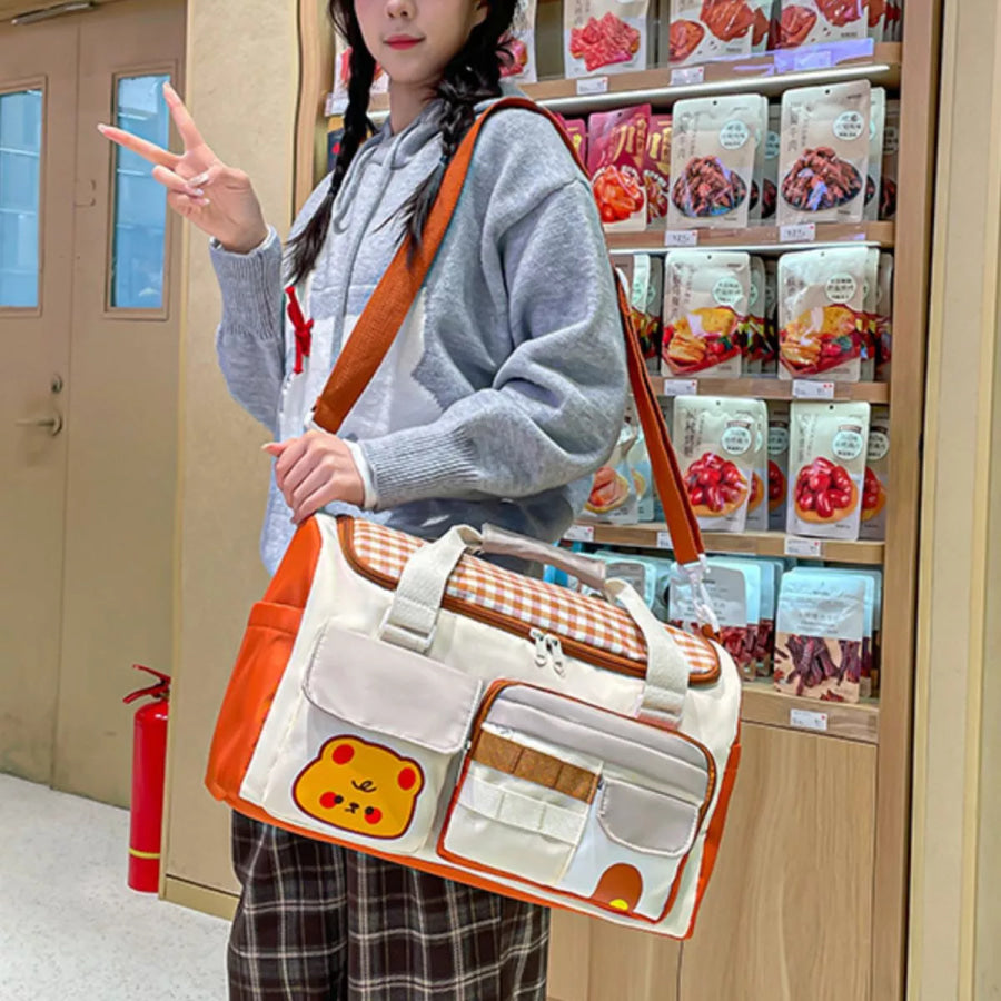 Cartoon Bear Pattern Travel Bag Cream / onesize Apparel and Accessories