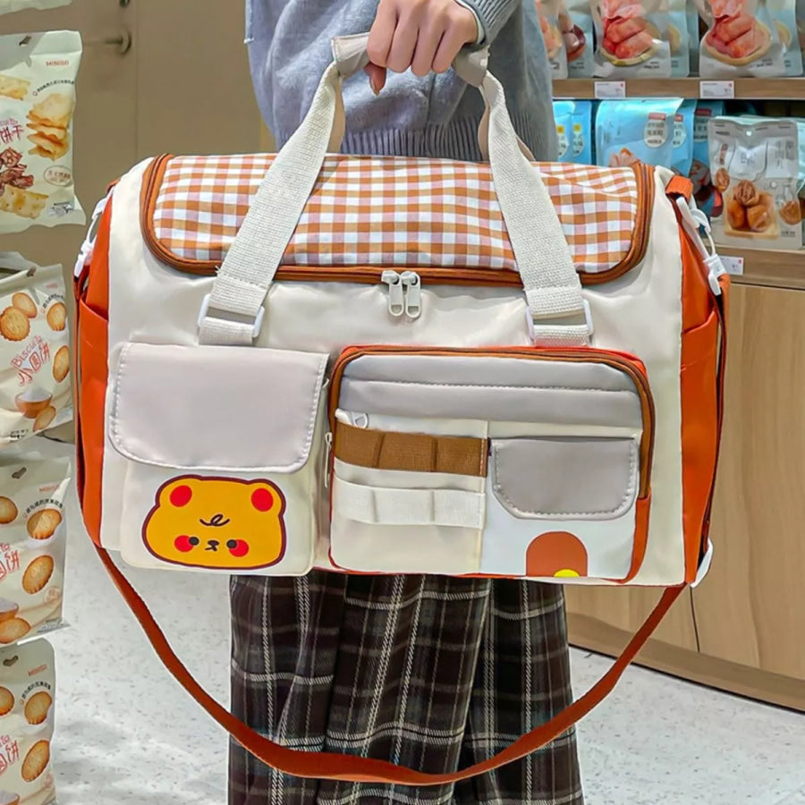 Cartoon Bear Pattern Travel Bag Cream / onesize Apparel and Accessories