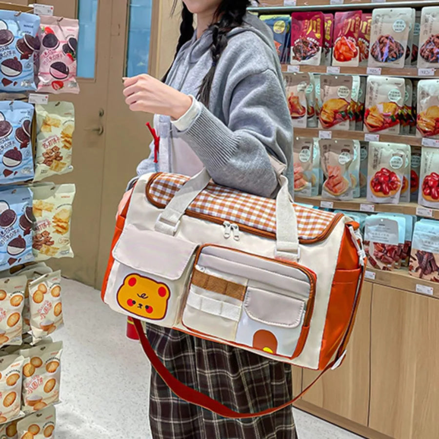 Cartoon Bear Pattern Travel Bag Cream / onesize Apparel and Accessories