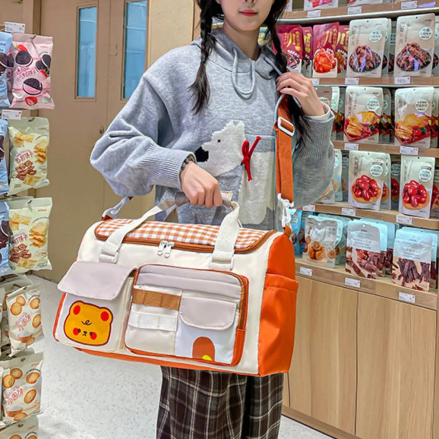Cartoon Bear Pattern Travel Bag Cream / onesize Apparel and Accessories