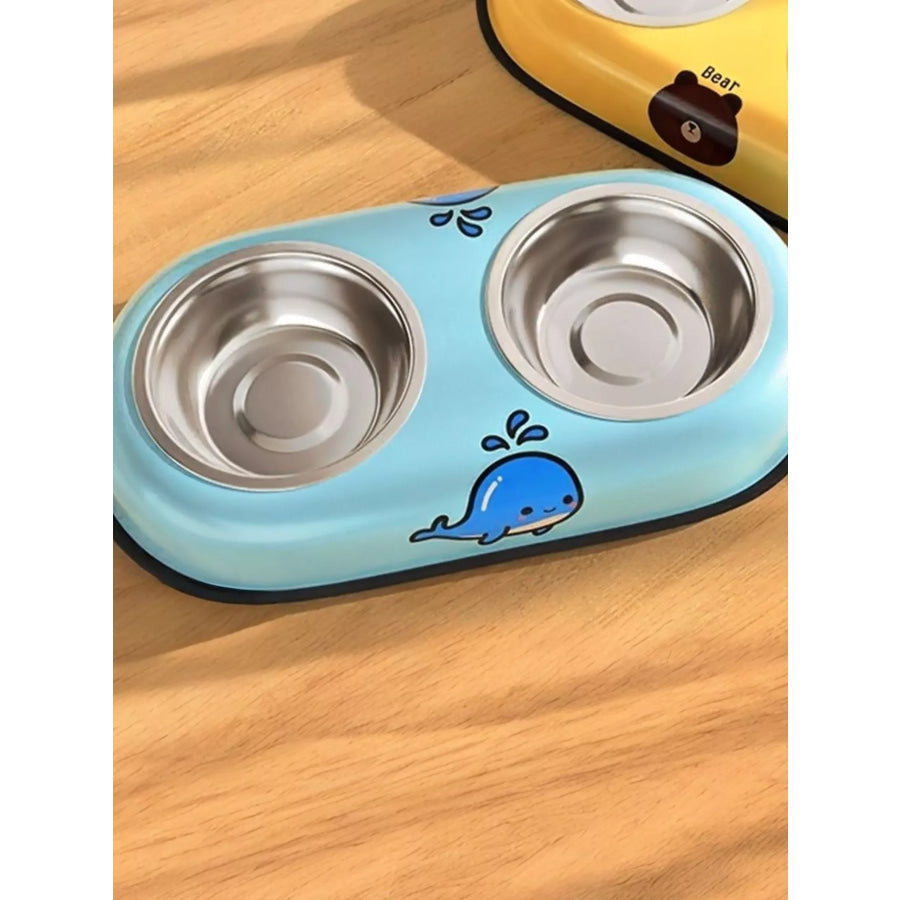 Cartoon Double Pet Bowls Sky Blue / S Apparel and Accessories