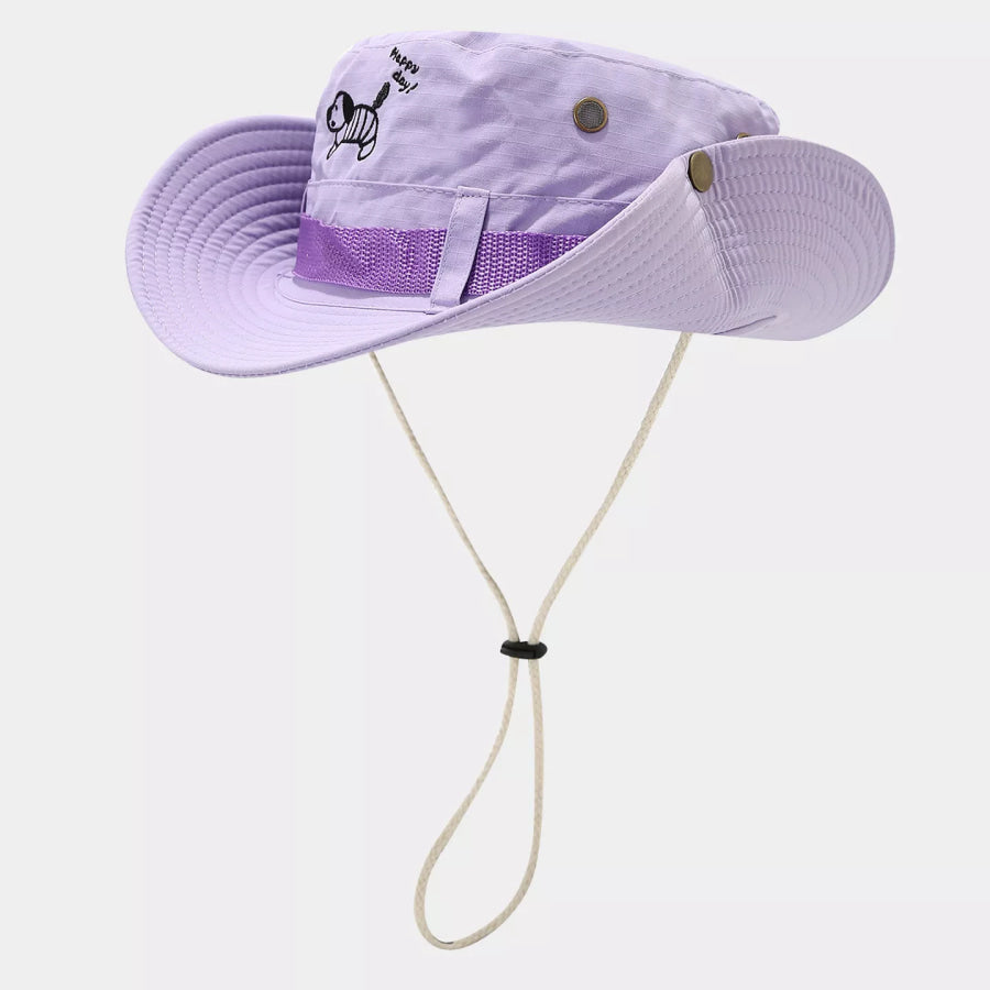 Cartoon Embroidered Sun Protection Bucket Hat Light Purple / One Size Apparel and Accessories