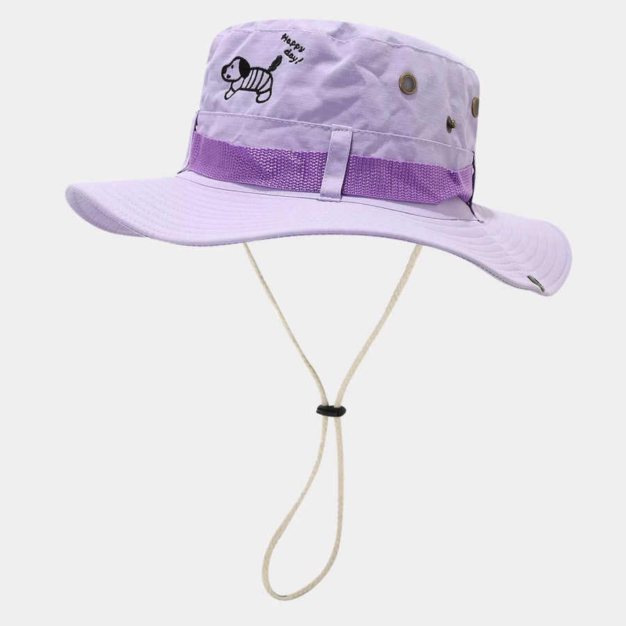 Cartoon Embroidered Sun Protection Bucket Hat Light Purple / One Size Apparel and Accessories