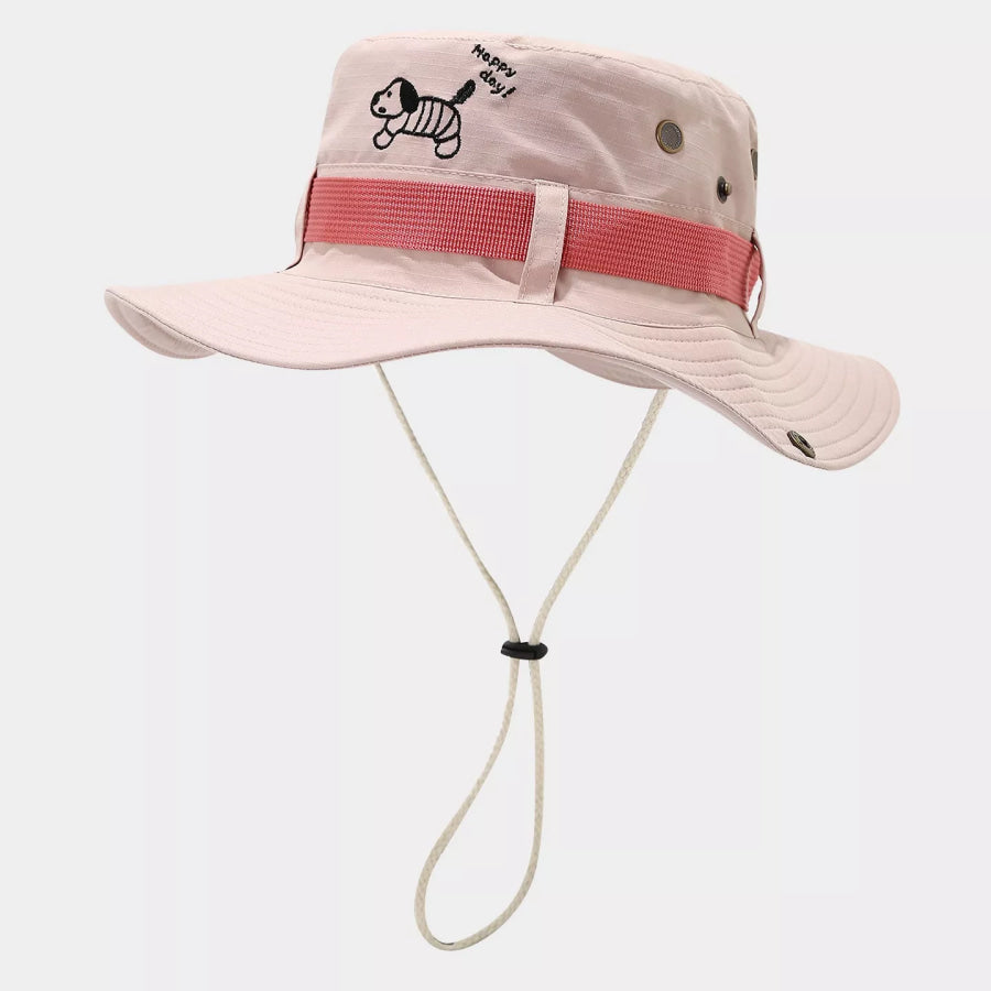 Cartoon Embroidered Sun Protection Bucket Hat Pink / One Size Apparel and Accessories