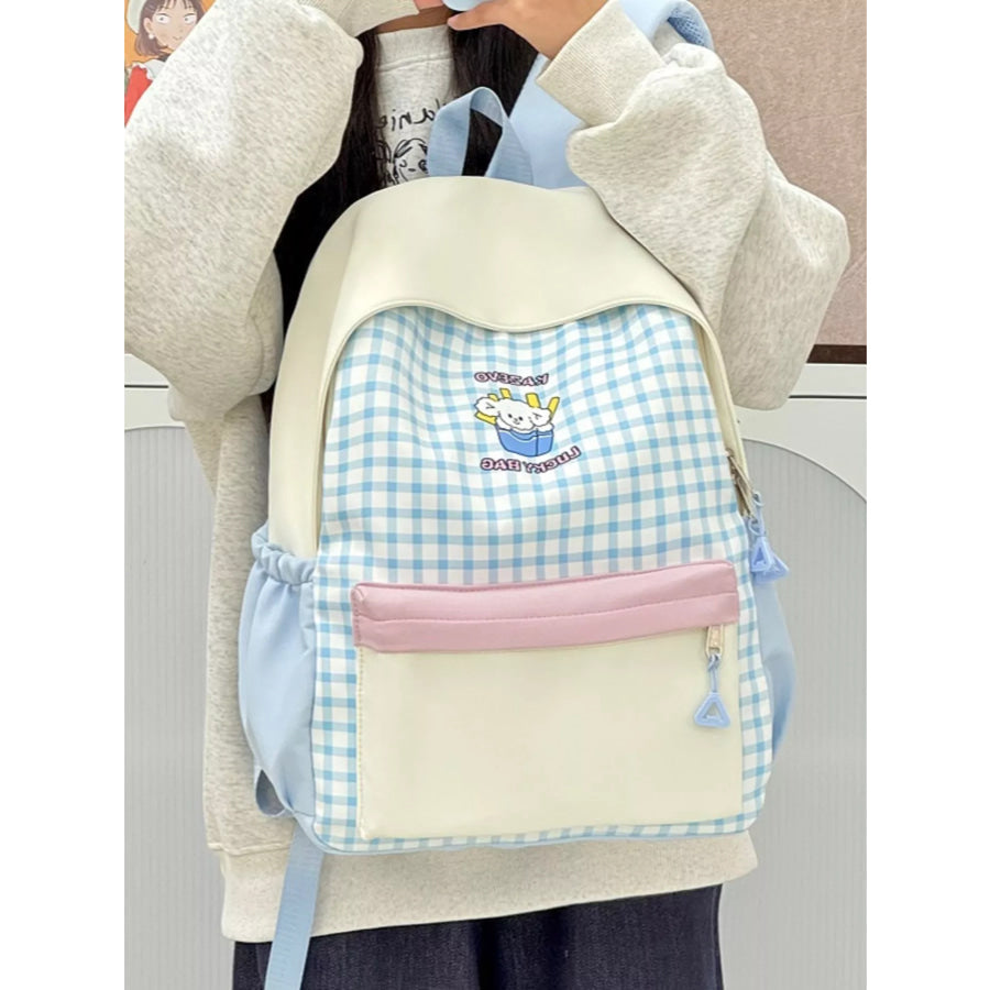 Cartoon Gingham Backpack Bag Blue / One Size Apparel and Accessories