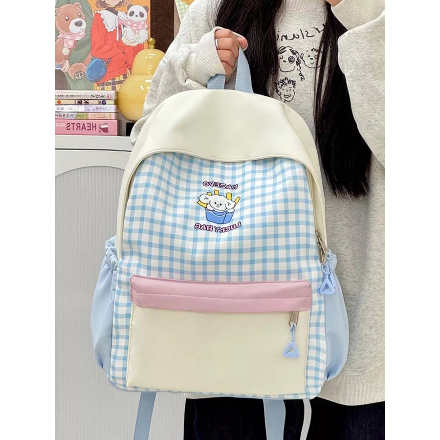 Cartoon Gingham Backpack Bag Blue / One Size Apparel and Accessories