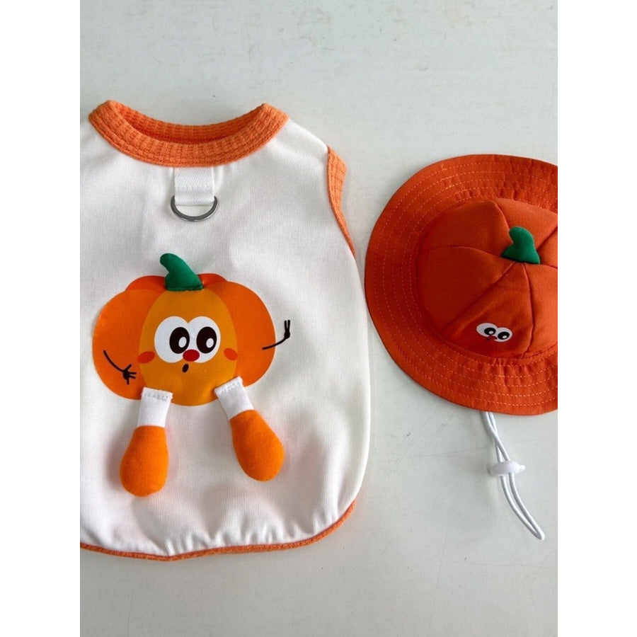 Cartoon Pet Tank Orange Tank + Hat / XS Apparel and Accessories